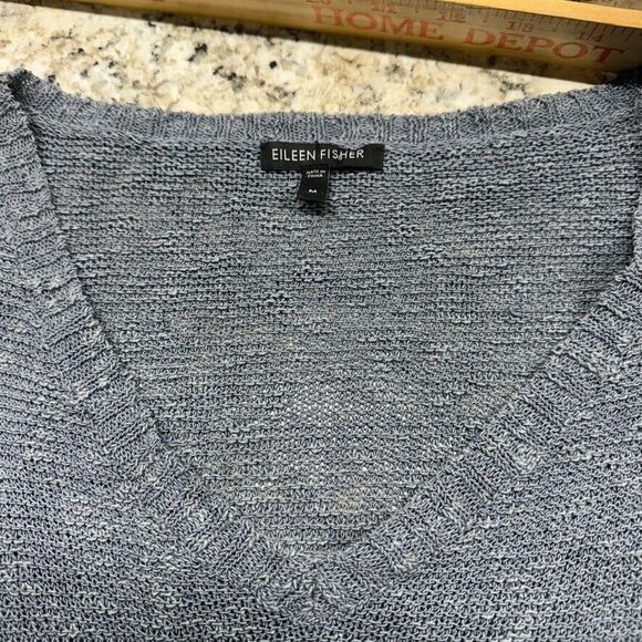 Eileen Fisher Sweater Gray Size M Linen Blend V Neck Pullover Loose Knit - Picture 2 of 11